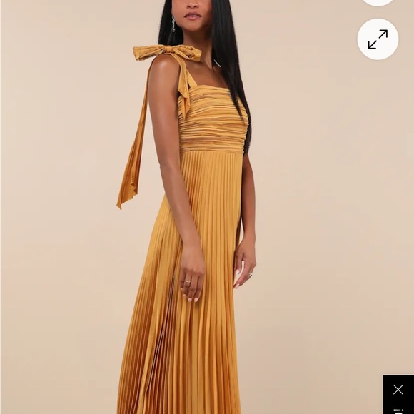 Lulus Elegant Mustard Pleated Maxi Dress - Picture 5 of 5